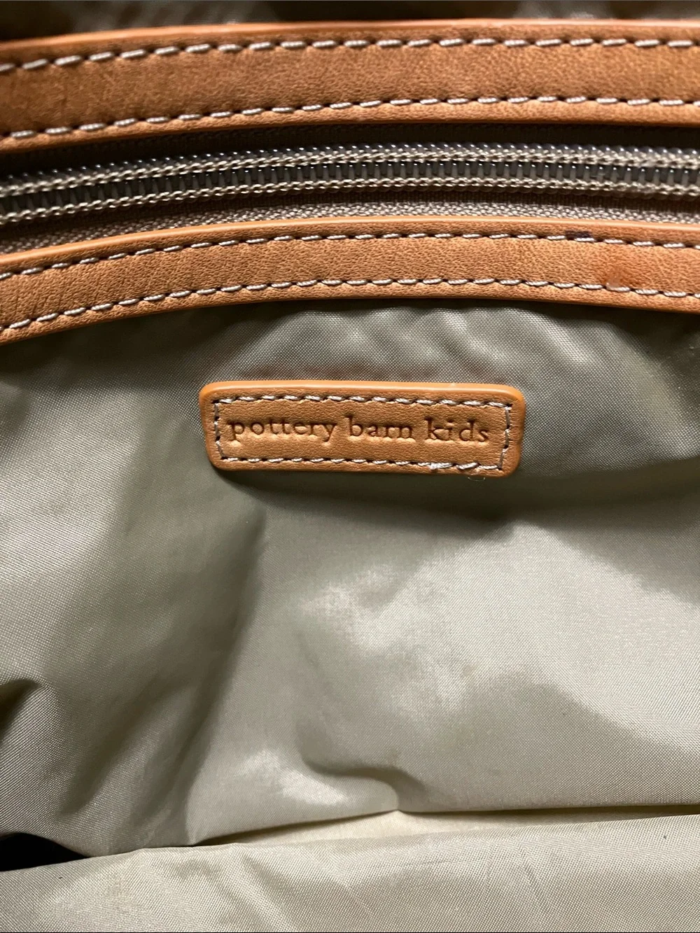Pottery Barn Kids Black Canvas Baby Bag with Cream Striped Webbing